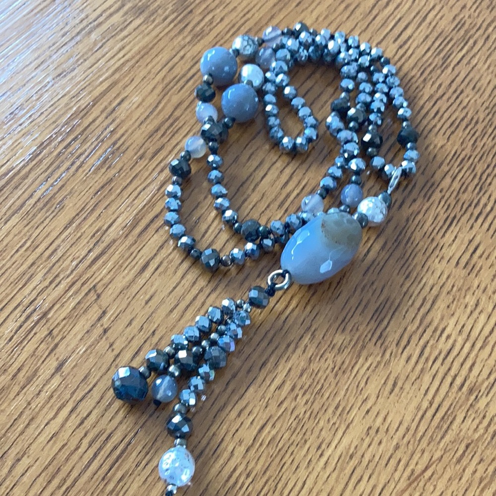 Boho Agate & Czech Glass Boho Necklace with Removable Tassel & Focal Bead